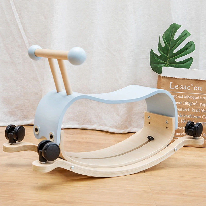 2 in 1 Wooden Rocking Horse Riding with Wheels Kids Montessori Toys