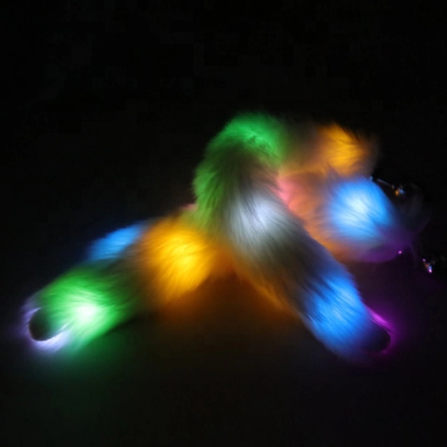 LED Lighting Fur Metal Anal Plug Fox Tail for Male Female Sexy Roleplay Games, Cat Tail Butt Plug Glow in Dark Dildo Animal Cheap Women Sex Toys