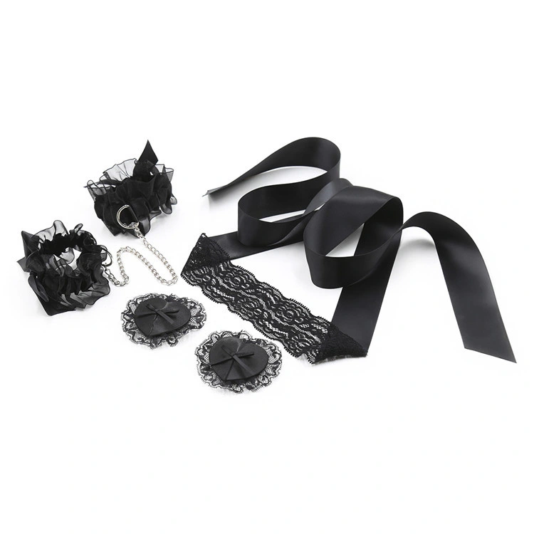 Couples Sex Toy Adult Sex Roleplay Games Slave Bondage Kit (SM Lace Bondage Erotic Lace Breast Cover Handcuffs EyeMask)