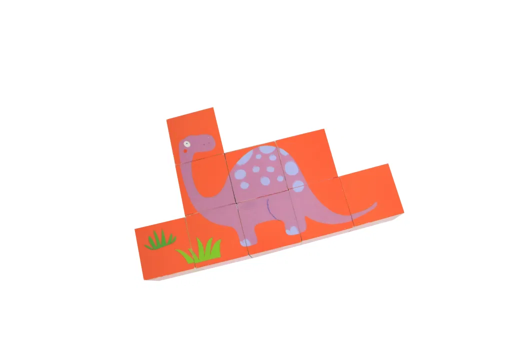 Wooden Toys Fty Wholsale Stock Wooden Baby Educational Toys Gifts 9PCS 6-Sides Dinosaur Puzzle Blocks Toy with Beech Wood of Children Toys and Kids Toys