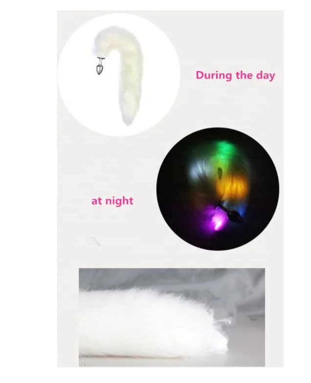 LED Lighting Fur Metal Anal Plug Fox Tail for Male Female Sexy Roleplay Games, Cat Tail Butt Plug Glow in Dark Dildo Animal Cheap Women Sex Toys