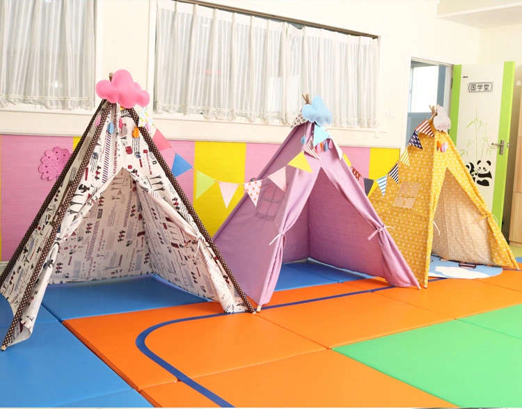 Indoor Wooden Indian Children&prime; S Tent 100% Cotton Kids Folding Teepee Canvas Tent