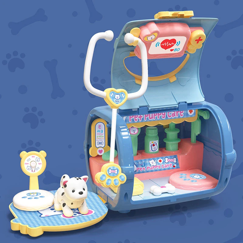 Pet Clinic Kit Pet Care Play Set Grooming Diagnosis Feeding with Kitten and Cage Roleplay Pretend Play Pet House