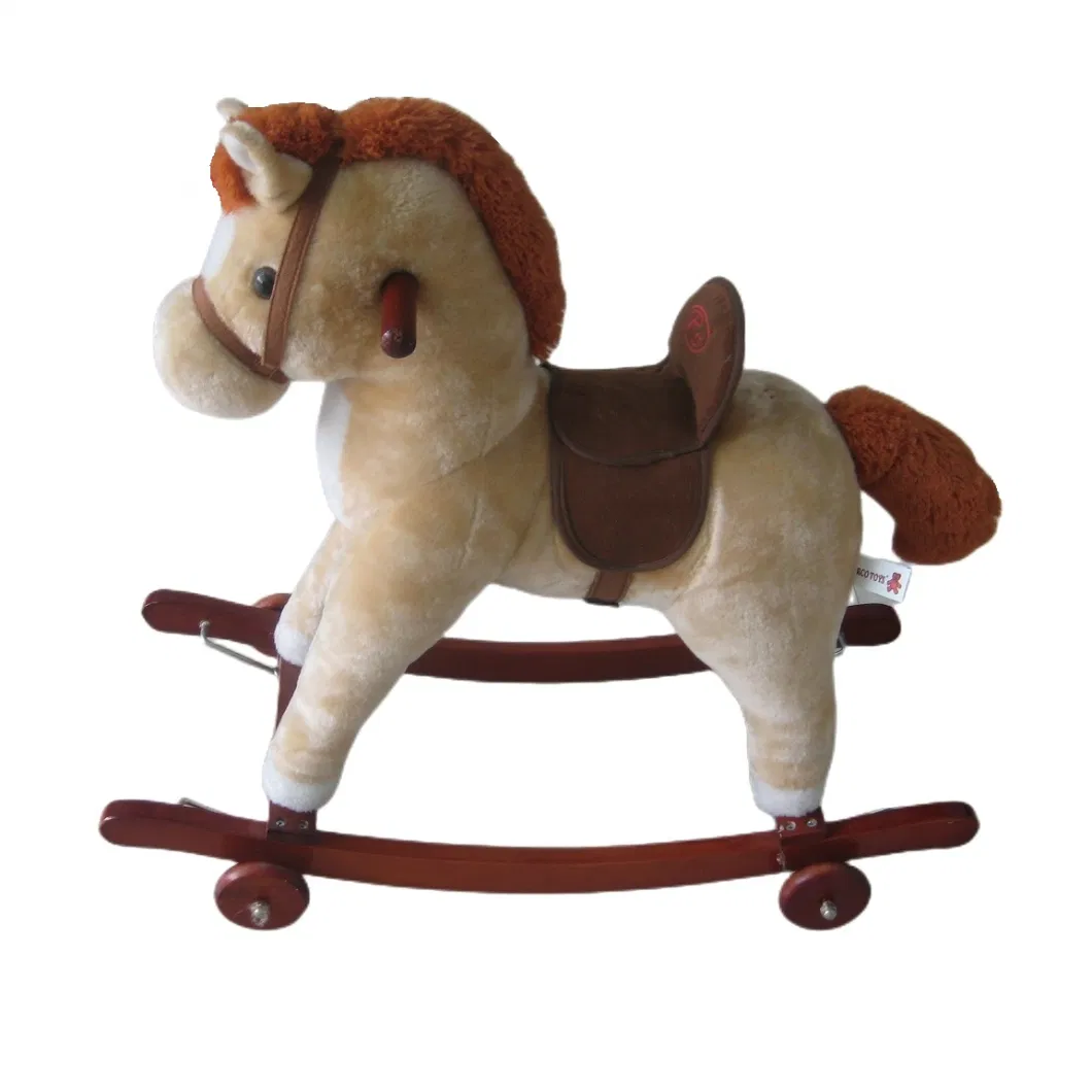 Custom Ride on Plush Trojan Kids Baby Wooden Rocking Horse Chair Toy