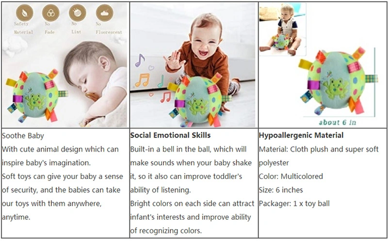 BSCI Factory Custom Newborn Early Educational Plush Ball Stuffed Toy with Rolling Rattles