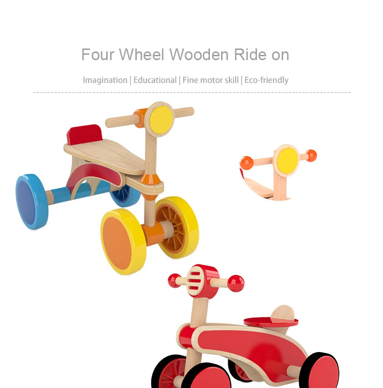 Kids Toys Wooden Ride on Toys Solid Wood Four-Wheeled Ride on Toddler Toys