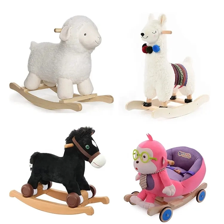 Factory Wholesale Children Customization Sell Certificate Kids Rocking Horse Toy Riding Baby Wooden Rocking Shaking Plush Horse Toy