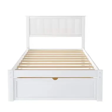 Reasonable Price White Solid Wooden Kid Twin Single Bed Platform with Drawer Storage