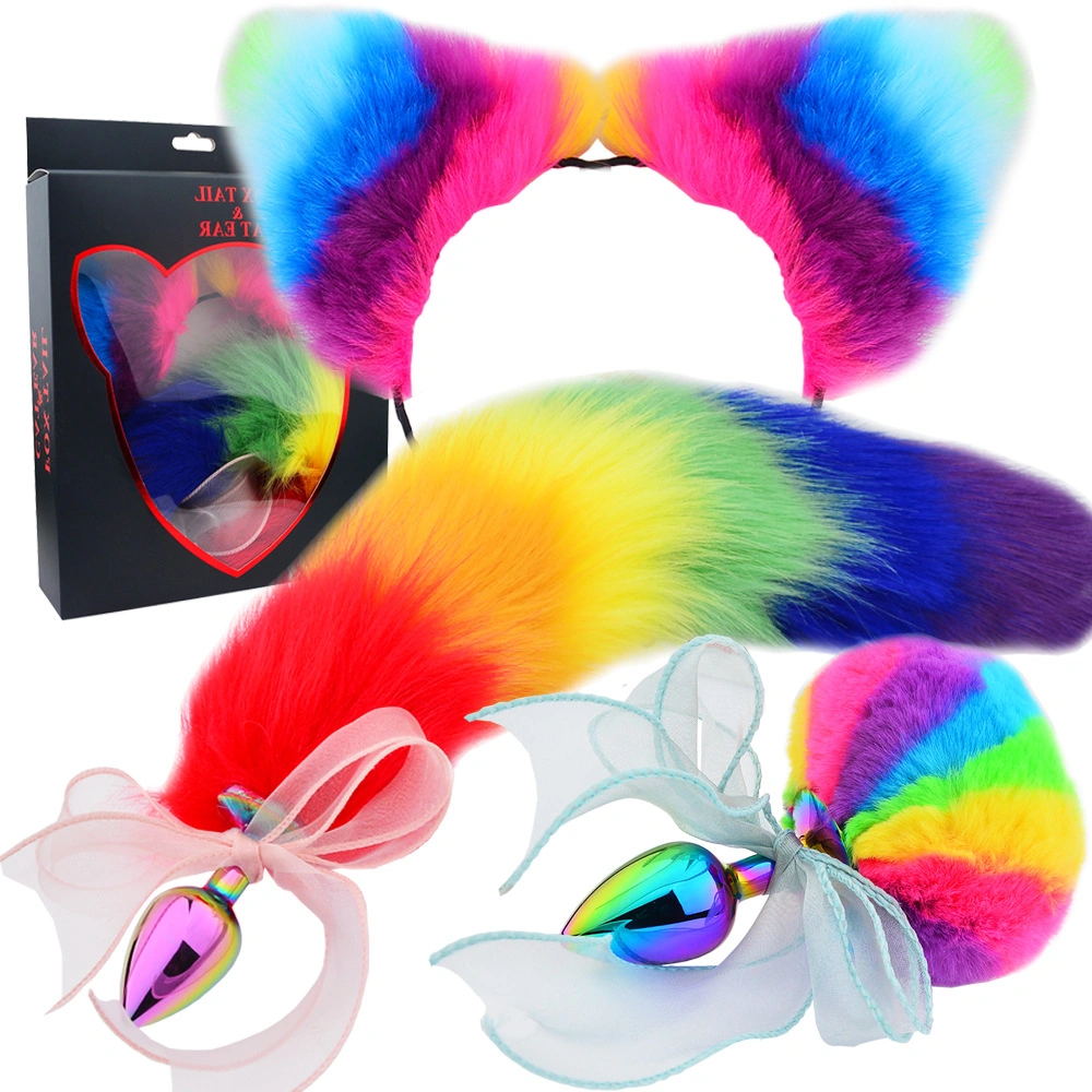 Erotic Adult Sex Toy Colorful Cat Ears Headband Set Furry Fox Tail Metal Anal Plug for Couples Bdsm Roleplay Butt Plug