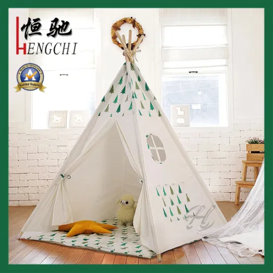 Indoor Wooden Indian Children′ S Tent 100% Cotton Kids Folding Teepee Canvas Tent