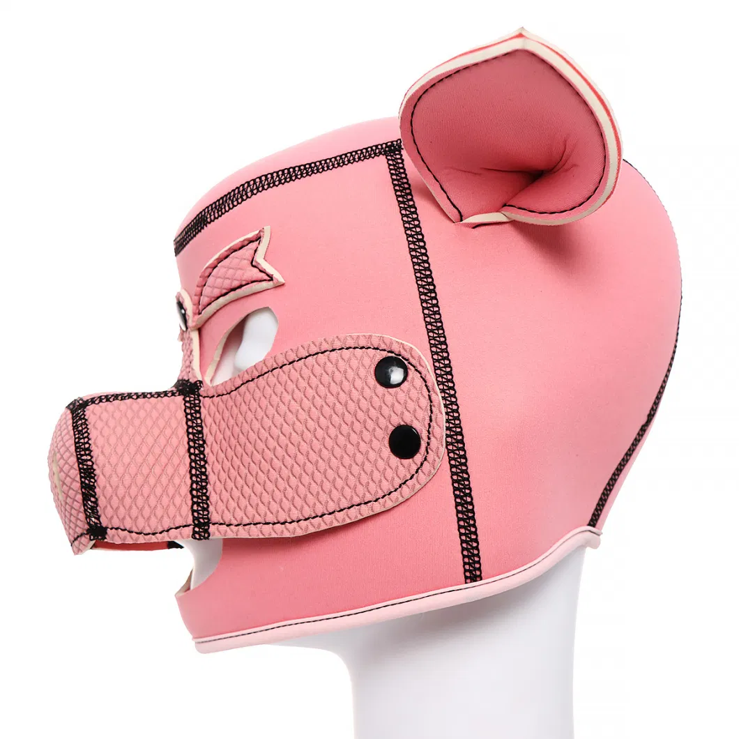 PU Leather Pet Cosplay Slave Restraint Bondage Sex Toys for Couples Cute Pink Pig Headgear Erotic Hood